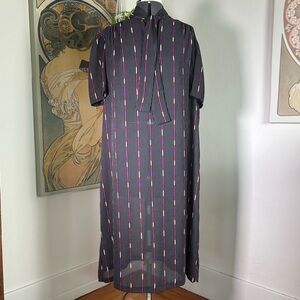 Women’s Vintage 60s 70's Mod Tie‎ Neck Short Sleeve Oversized Sheer midi Dress